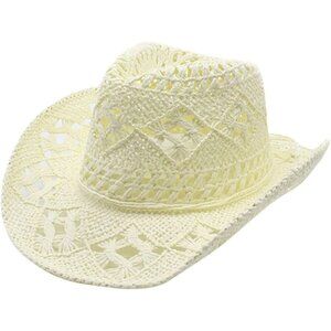 Cream Western Style Beige Cowboy Straw Hat & Rolled Brim One Size Fits Most Plai